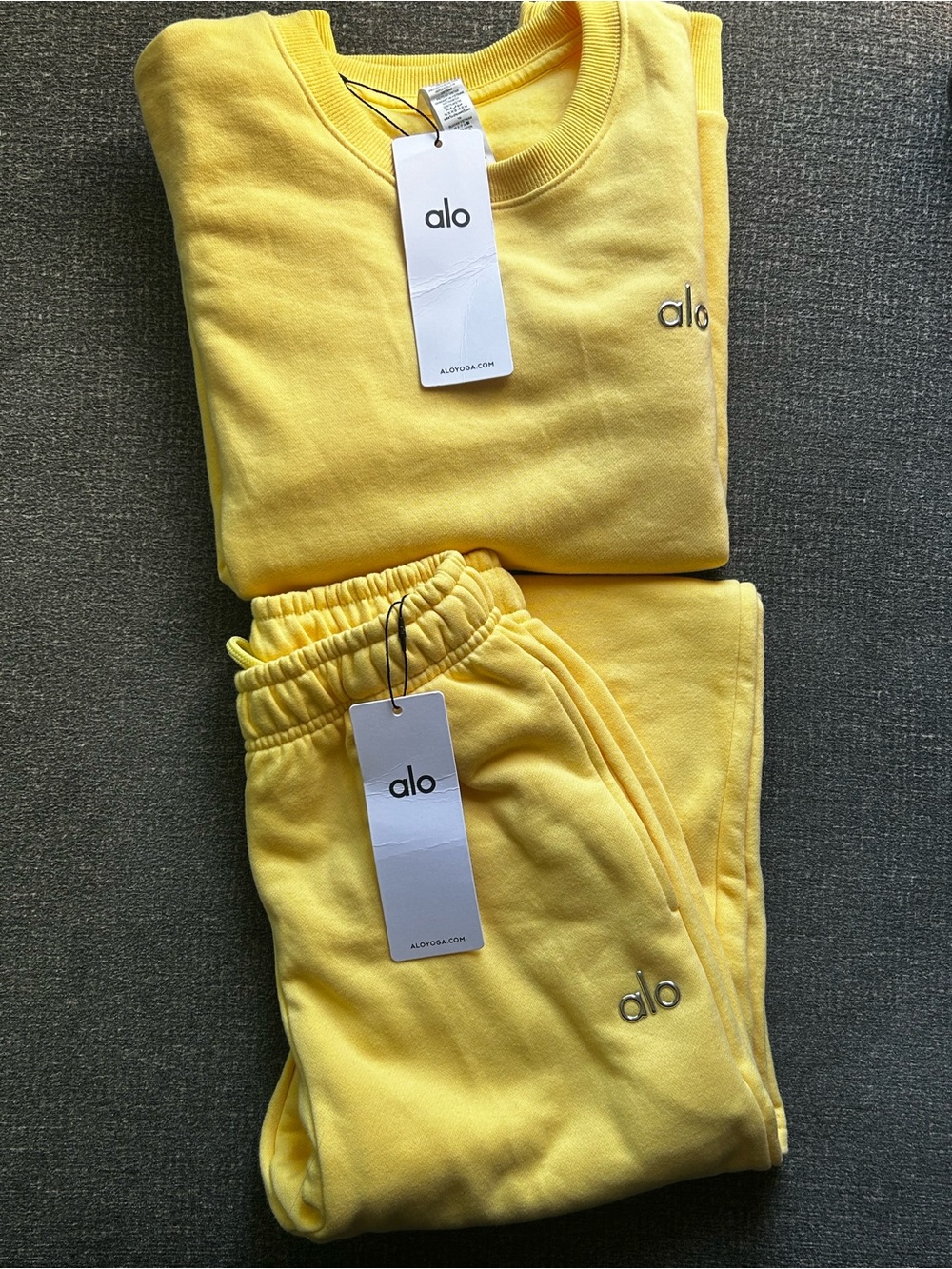 ALO Yoga Yellow Sweatshirt and Joggers Set